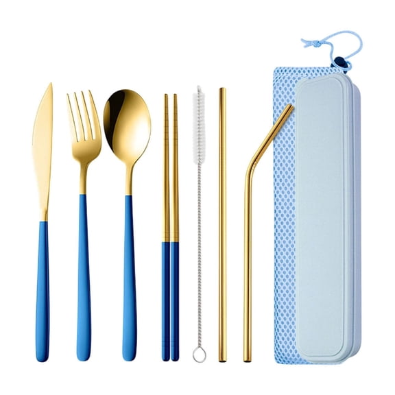 TACILIP Portable Chopsticks Spoon Knife Fork and Straw Set 7-Piece Stainless Steel Cutlery Set with Storage Case Outdoor Camping Portable Cutlery Set, Kitchen Gadgets