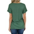 thumbnail image 4 of Camiseta de mujer con cuello en V, manga corta, bolsillo, blusa, top informal de verano, verde oscuro, S seitruly AP001345-21, 4 of 5