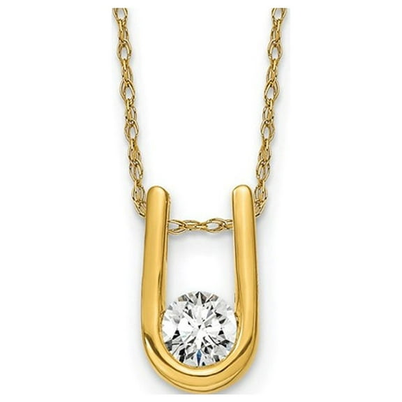1/3 Carat (Ctw H-I, I1-I2) Lab-Grown Diamond Solitaire U-Shape Pendant Necklace in 14K Yellow Gold with Chain for Women