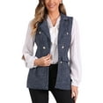 thumbnail image 1 of CHALECO SIN MANGAS DE TWEED A CUADROS CON SOLAPA ABIERTO PARA MUJERES INSPIRAR CHIC CON BOLSILLO TALLA XL AZUL MARINO, 1 of 6