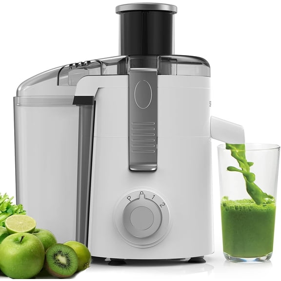 SiFENE Extracteur Centrifuge Compact 350W, Machine à Jus pour Légumes et Fruits avec 3 Réglages de Vitesse, Facile à Nettoyer, Blanc