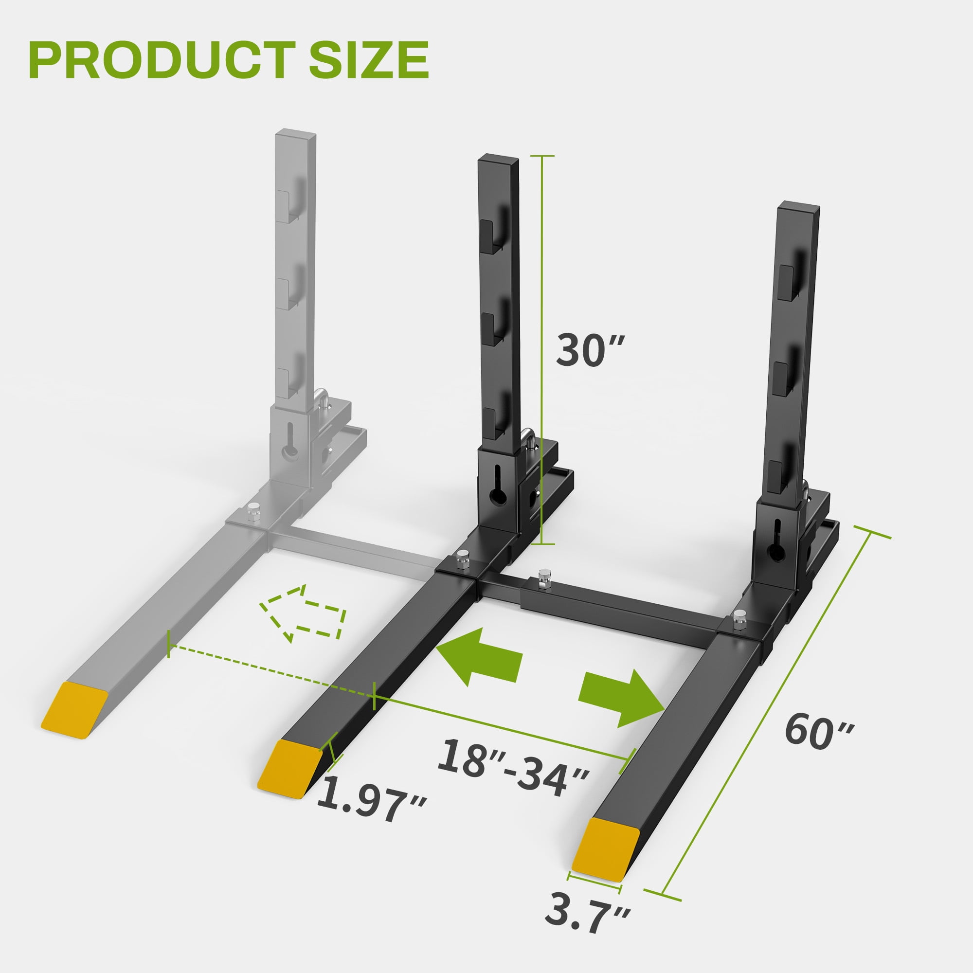 Uforic Clamp On Pallet Forks for Tractor Bucket, 60 in, 4000 lb Capacity, Heavy Duty Steel with Adjustable Stabilizer Bar and Anti-Roll Bar, Pair