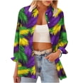 thumbnail image 2 of FAHXNVB Womens Mardi Gras Button Down T-Shirts Graphic Print Long Sleeve Collared Blouses Loose Fit Holiday Festival Fashion Shirts, 2 of 8