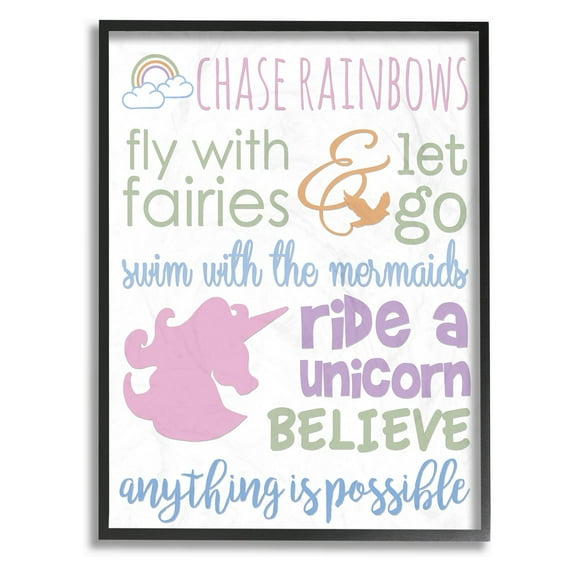 The Stupell Home Decor Collection Chase Rainbows Believe Typography Framed Giclee Wall Art