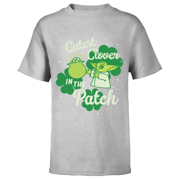 Star Wars The Mandalorian Grogu Cutest Clover in the Patch - Short Sleeve T-Shirt for Kids - Customized-Athletic Heather