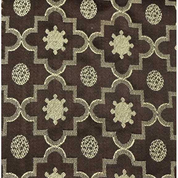 Decora Furnishings Moroccan Lattice Design Jacquard Material Cotton Mix Fabric Blend for Upholstery, Chair, Window Treatments, Craft - Width 54 inches - Fabric by The Yard (Brown)