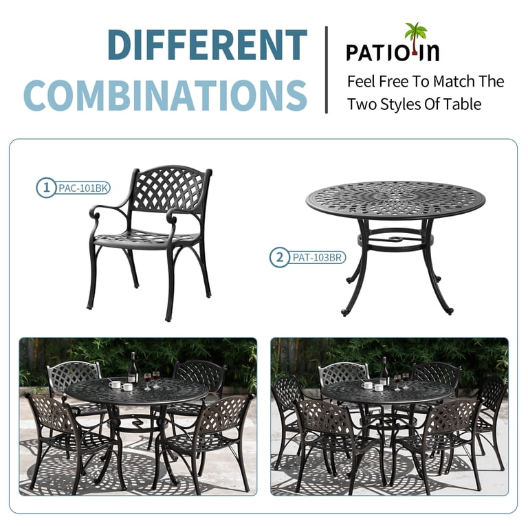 PATIO-IN 5 Piece Outdoor Patio Dining Sets with 2.3" Umbrella Hole,Cast  Aluminum Round Patio Table and Chairs Set of 4, Metal Patio Bistro Sets  Outdoor Patio Furniture Set for Garden,Black - Walmart.com