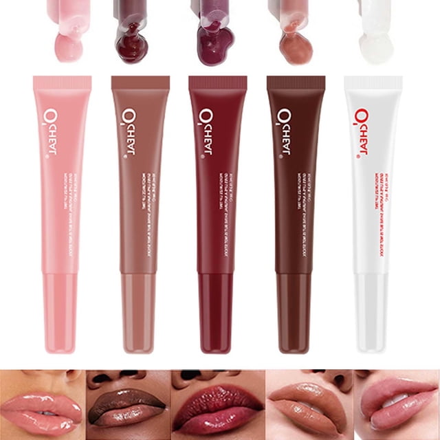 KTOuler Brillo de labios brillante de 5 colores, hidratante, antiadherente, brillo de labios líquido, tinte de labios natural, brillo de labios para mujeres (5 colores/juego A)