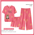 thumbnail image 3 of Pijama de mujer de verano de algodón de tres piezas de cuello redondo de manga corta pantalones cortos de mujer pantalones cortos camisón ropa de casa traje, 3 of 5