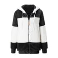 thumbnail image 4 of TQWQT Jackets for Women, Women Hooded Fuzzy Fleece Coat Color Block Patchwork Zip Up Warm Jacket Outwear with Pockets White L, 4 of 6
