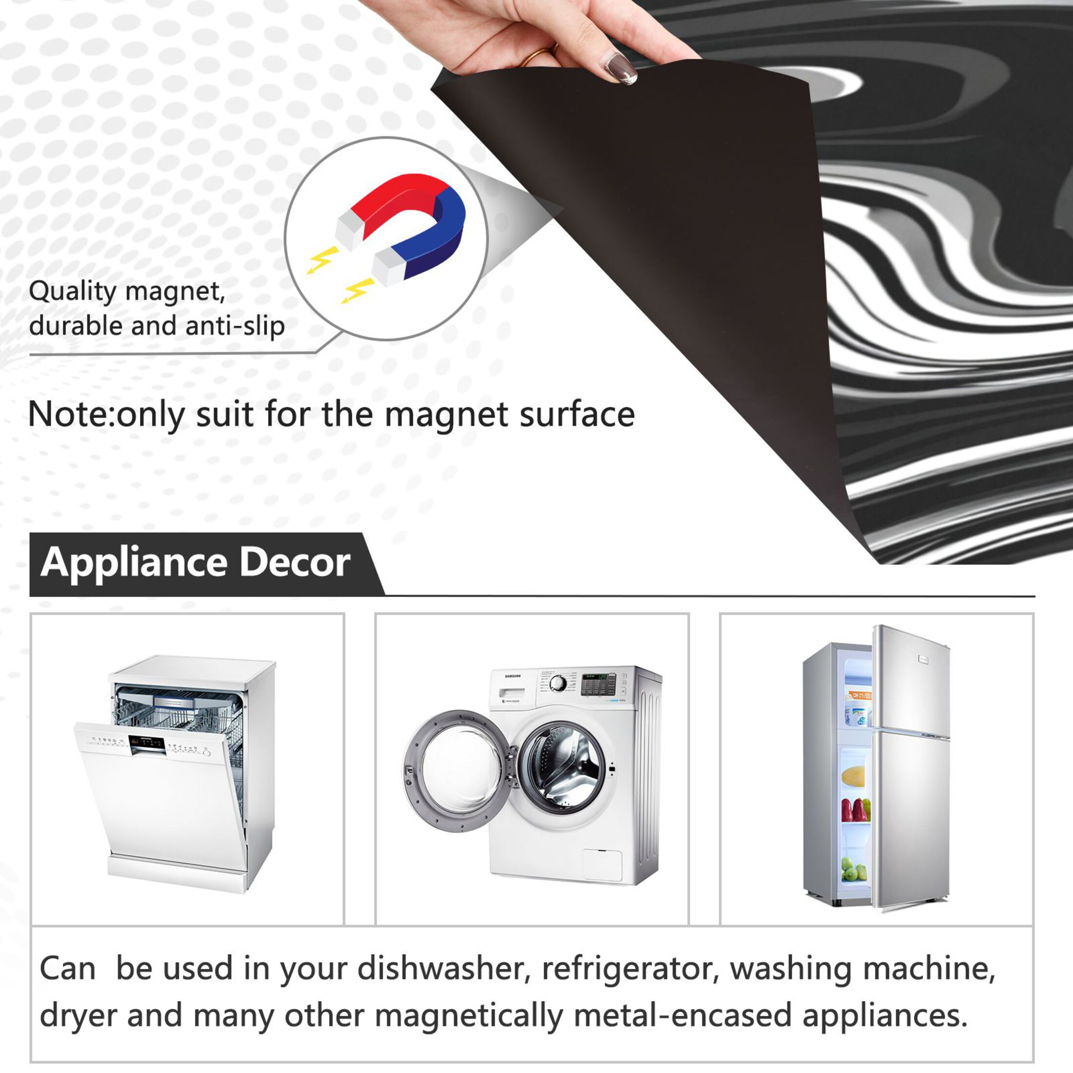 Dishwasher Magnetic Refrigerator Magnet Cover Sticker Home Decorative 23"x26" Matte Black Flowing Lines