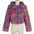 thumbnail image 4 of Women's Faux Fur Leopard Print Crop Jacket Long Sleeve Winter Warm Fluffy Lapel Coat, 4 of 6