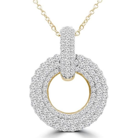 1.4 CTW Round Diamond Three Row Circle Pendant Necklace in 14K Yellow Gold