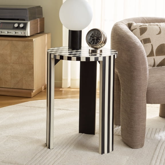 Safavieh Rina Modern Wood Round End Table, Black / White