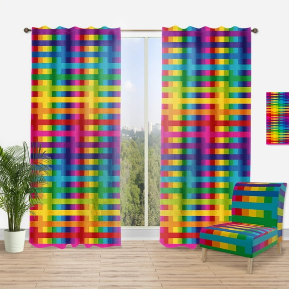 Designart 'Simple Geometric Pattern With Rainbow Colors ' Mid-Century Modern Curtain Panel