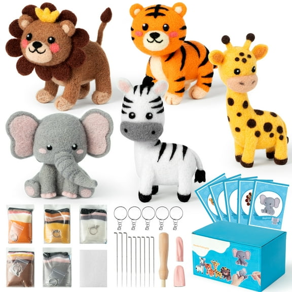 Wild Animal Needle Felting Craft Kit For Beginner,DIY Making Wildlife Animal Wool Doll for Handmade Class
