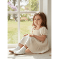 thumbnail image 5 of BemeyourBBs Toddler Baby Girl Summer Smocked Dress Little Girls Princess Birthday Baptism Wedding Party Dress Solid Color Short Puff Sleeve Square Neck A-line Dresses, 5 of 9