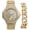Gold, variant on Bling-ed Out Oblong Case Two Tone Mens PP Look Watch with Matching Bling-ed Out Cuban Bracelet and Iced King Ring - 8475BTT Cuban Set (10, Gold)