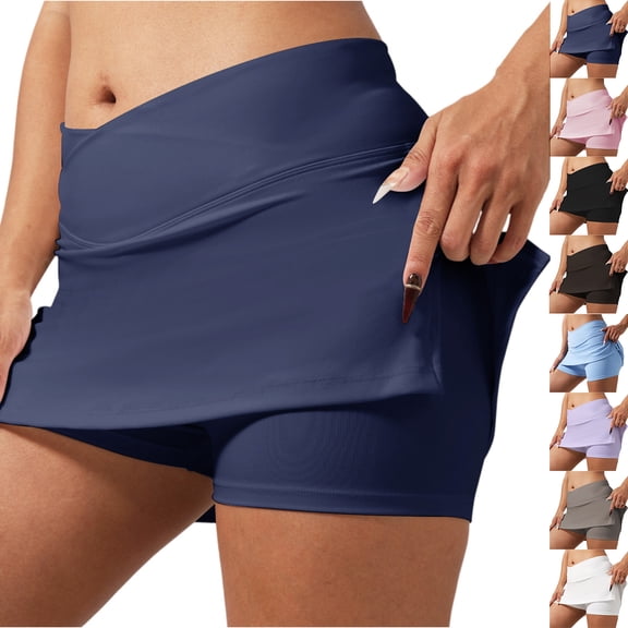 Tennis Skorts for Women Stretchy Cross Waist Mini Skirt Golf Athletic Running Side Slit Skirts Solid Color Trendy Womens Sport Skirts Black L