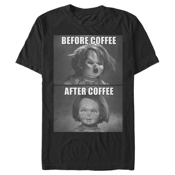 Men's Child's Play Before and After Coffee Meme  Graphic Tee Black 4X Large