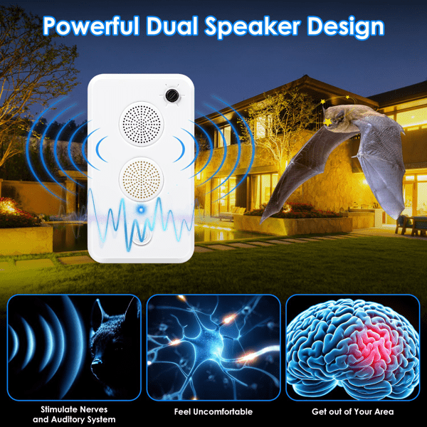 2Pcs Ultrasonic Electronic Unit, 1‑75KHz Rechargeable 950mAh Battery Powered Device with Dual Speakers, 6‑Level Settings for Home, Garage, Shed and Campsite