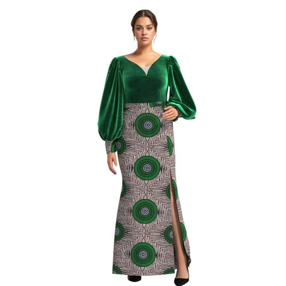 BintaRealWax Africa Dress for Women African Wax Print Dresses Dashiki Plus Size Africa Style Clothing for Women Dress WY10905