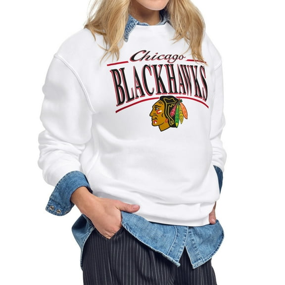 Women's Starter White Chicago Blackhawks Arch Stripe Fleece Sweatshirt