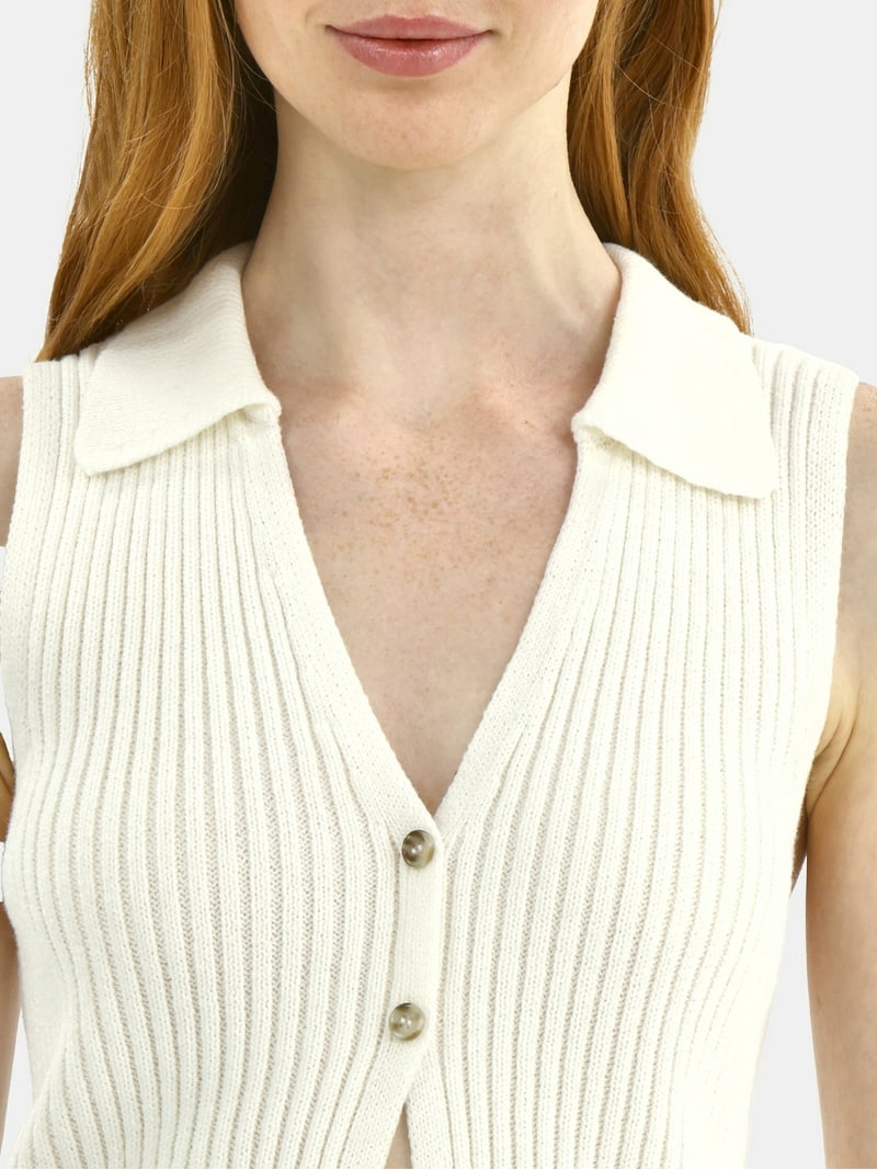 No Boundaries Button-Front Sweater Vest Top, Women's - Walmart.com
