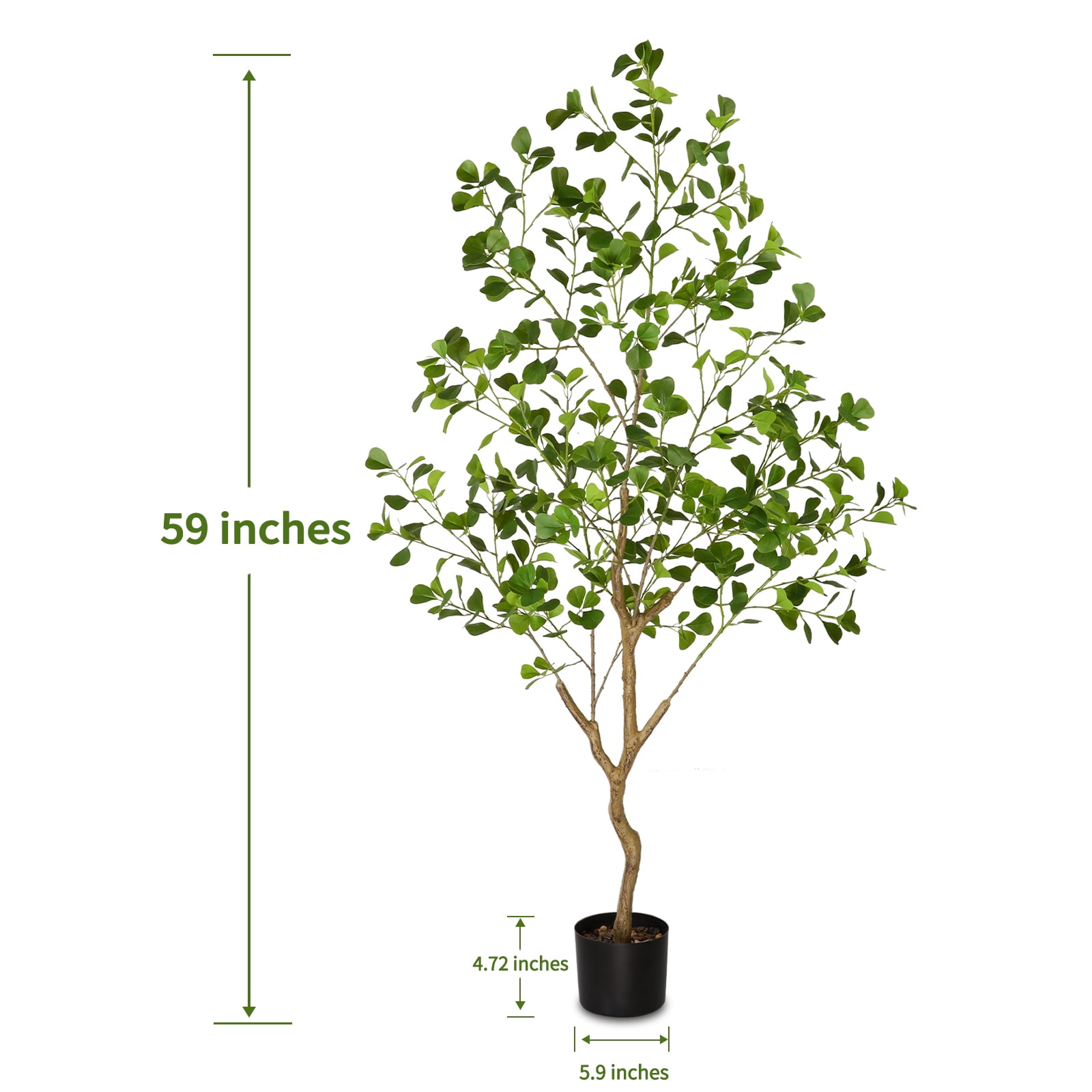 PARMPH 4.9Ft Artificial Ficus Tree, Green Heart-shaped Ficus Plants in Pot with Natural Trunk and Realistic Leaves for Home Decor Indoor Outdoor Living Room Office Decorations