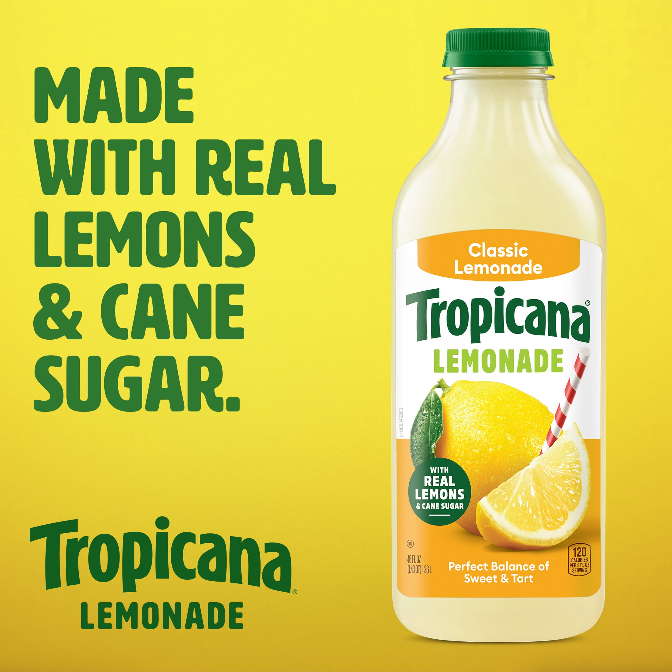 Tropicana Classic Lemonade, Made with Real Lemons, 46 fl oz Bottle