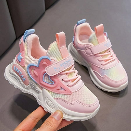 

CHUOU Girls Sports Shoes Fashionable New Pattern Cute Love Mesh Breathable And Comfortable Four Seasons Casual Hook Loop Shoes For 10-10.5 Years