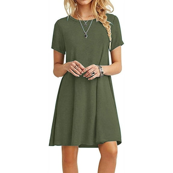 Women's Casual Plain Simple T-Shirt Loose Dress,Green,2XL