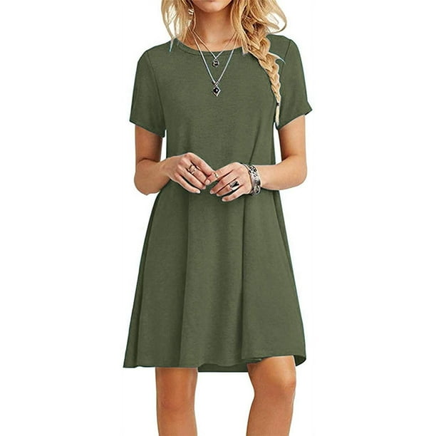 Vestido suelto de camiseta simple casual para mujer Adepaton LRWJ589-12