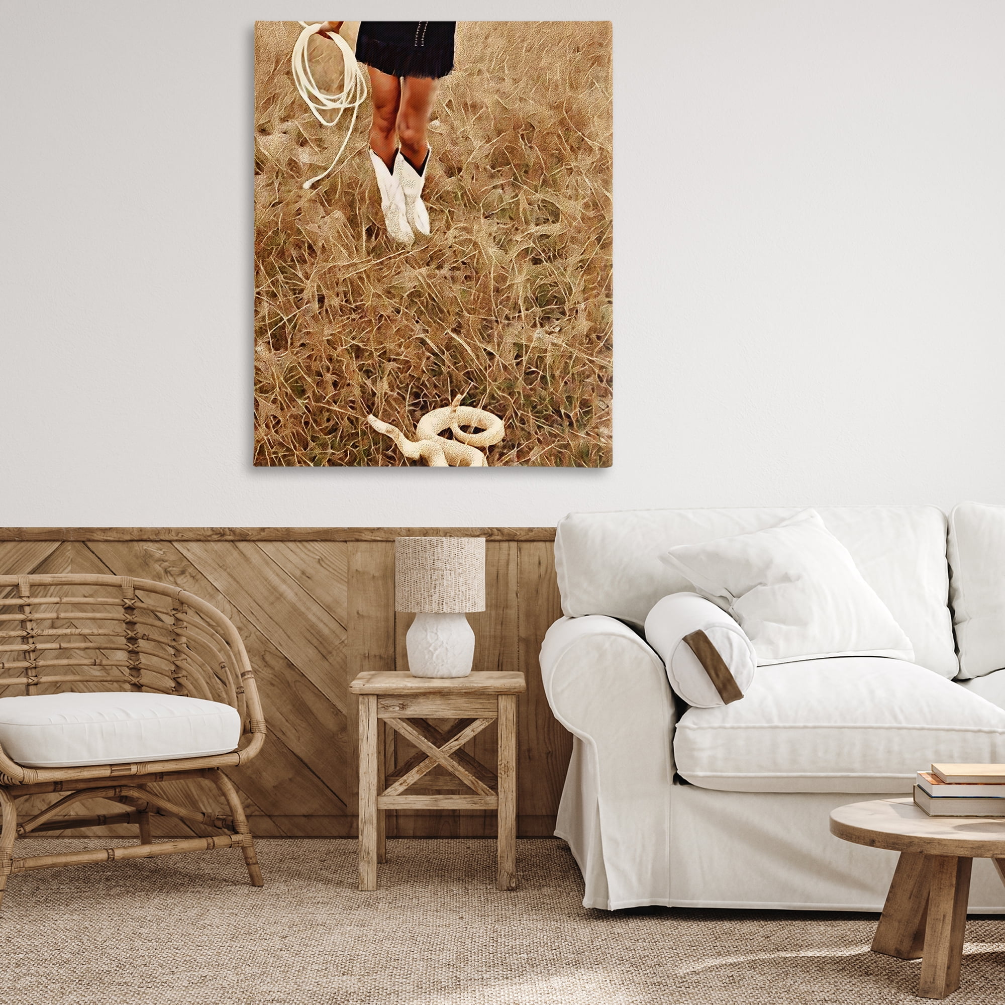 With Her Lasso & Snake Canvas Wall Art, design by Jesse Keith