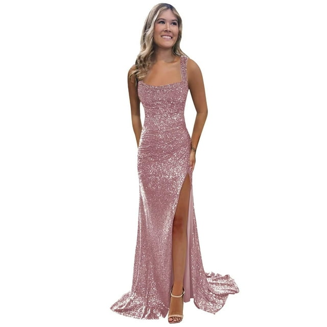 Vestido de fiesta BOLENSYE Dusty Rose con lentejuelas, talla grande US18W