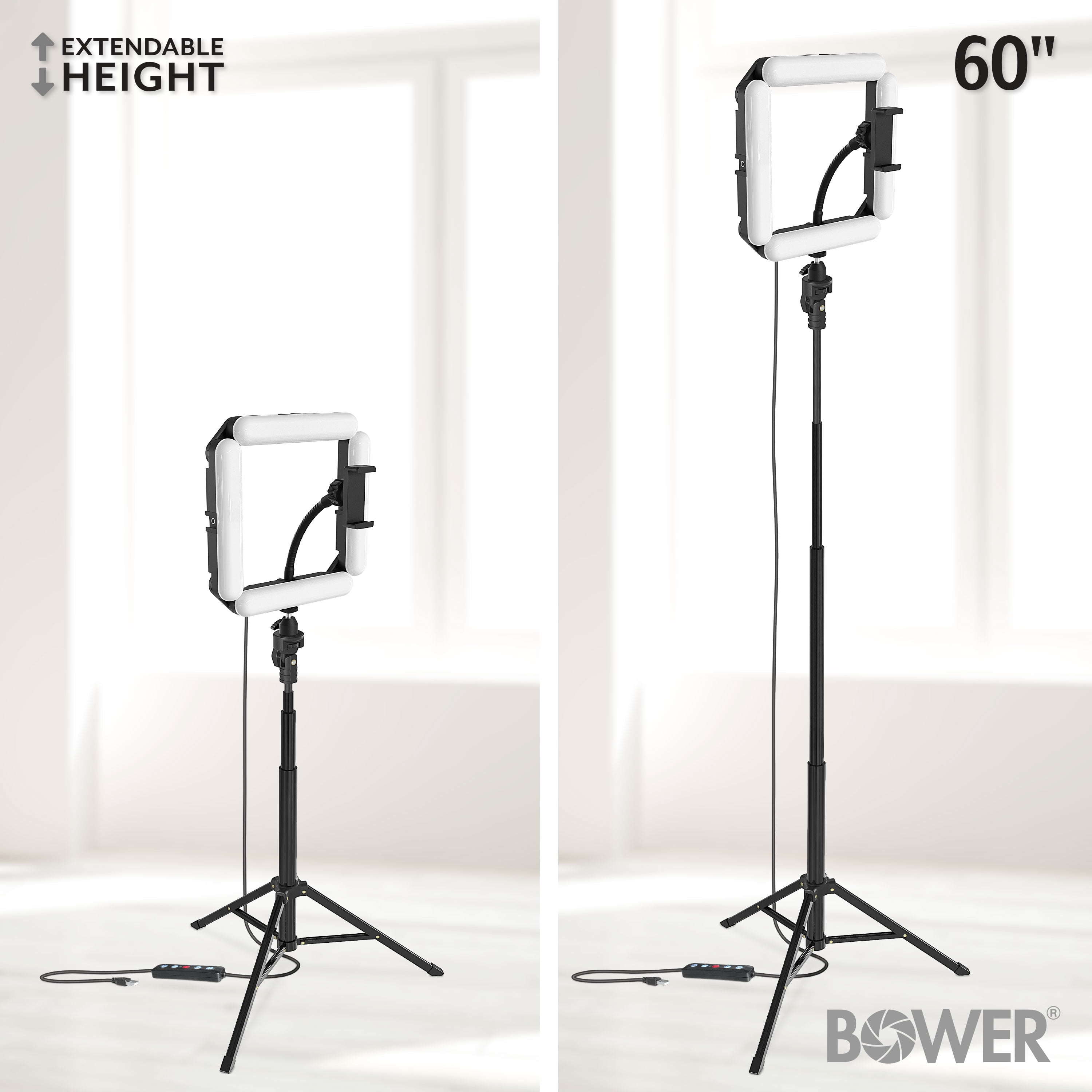 Bower Quad White and RGB LED Ring Light and Tripod; Black