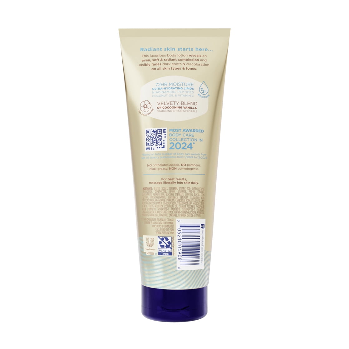 Vaseline Radiant X Moisturizing Silky Body Lotion Even Tone 1% Niacinamide, 7.5 oz
