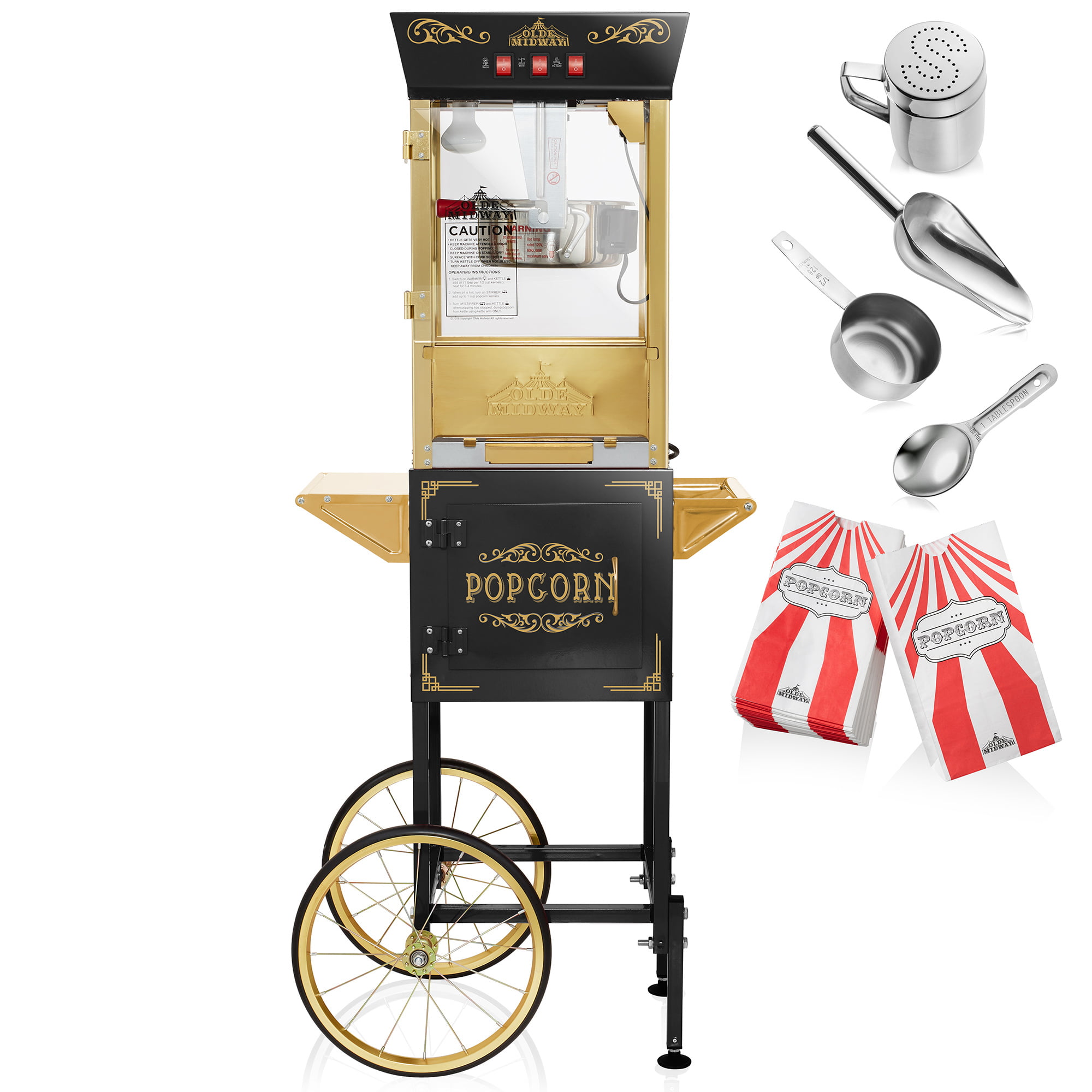 Olde Midway 842364115323 Vintage Style Popcorn Machine Maker Popper with  Cart and 10-Ounce Kettle-Black