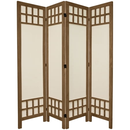 Oriental Furniture 5 1/2 ft. Tall Fabric Pane Room Divider - Grey - 4 Panel