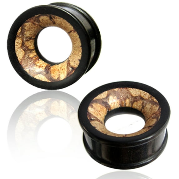 Organic Arang Wood Antique Vintage Wood Inlay Double Flared Saddle Ear Tunnels, Pair