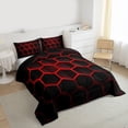 thumbnail image 3 of jejeloiu Geometric Honeycomb Pattern Queen Comforter Set,Red Black Hexagon Bedding Comforter Set For Boys Kids Reversible 3 Pieces, 3 of 8