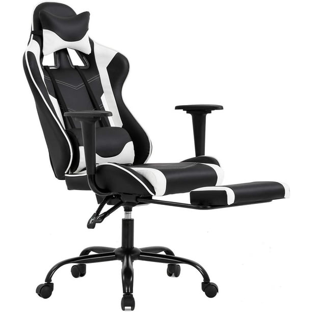 Ergonomic Office Chair PC Gaming Chair Desk Chair Executive PU Leather  Computer Chair Lumbar Support with Footrest Modern Task Rolling Swivel  Chair for Adults,White
