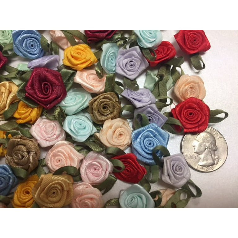 Dusty Pink Satin Roses,Fabric Flowers Applique Sewing Small Pink Roses  Crafting