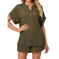 thumbnail image 4 of Hanerdun Women 2PCS Pajamas Sleepwear Female Short Sleeve Top & Shorts Pjs Set Green XL, 4 of 6