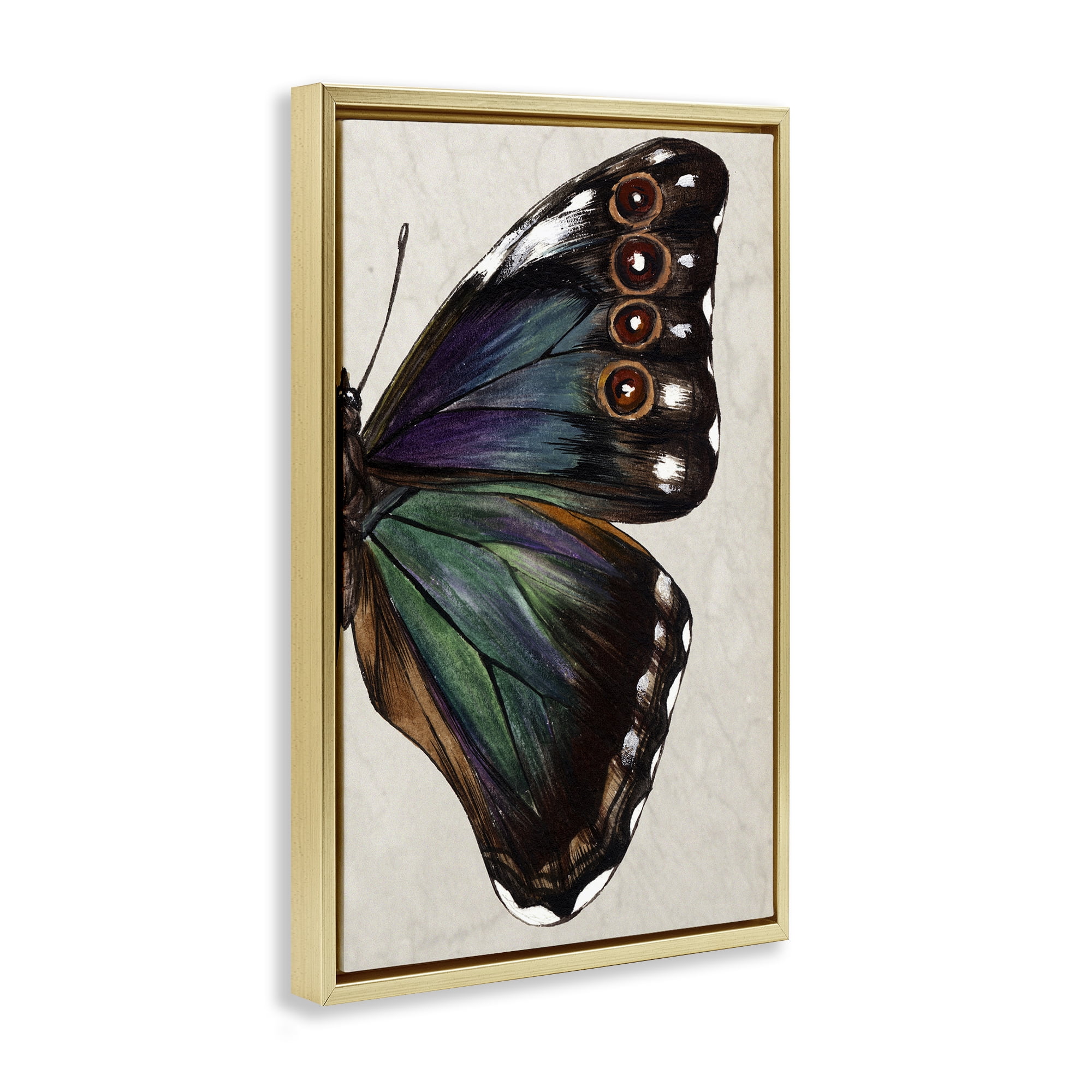Stupell Industries Classic Butterfly Wing Animals & Insects Painting Gold Floater Framed Canvas Art Print Wall Art, 17 x 25