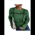 thumbnail image 3 of Suéter de Punto A Cuadros para Mujer, Otoño e Invierno, Informal, Cuello Redondo, Tops con Bloques de Color. Verde L, 3 of 10