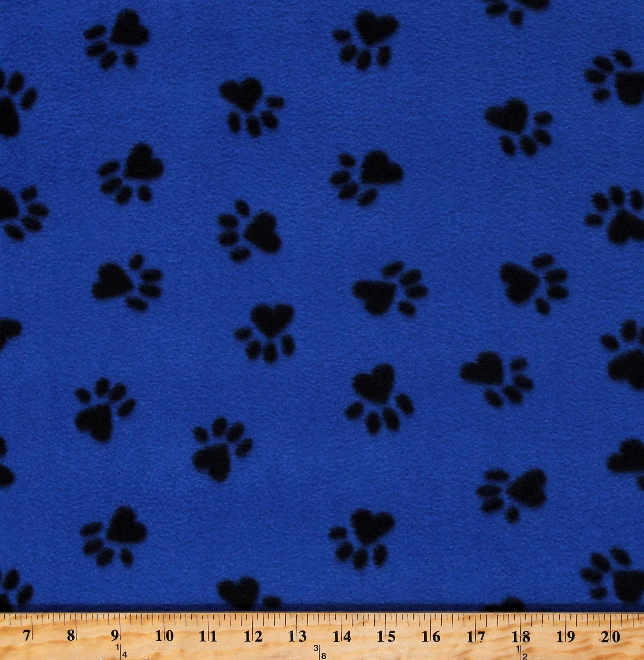 60" wide Colorful dog bear paw print on black fleece fabric sold by the yard 