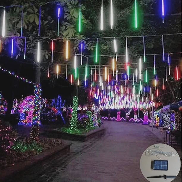Lámpara decorativa de color de 30CM con 8 LED solares a prueba de lluvia para exteriores, luces de barra de hielo de lluvia de meteoros de 8 hilos - Colorido