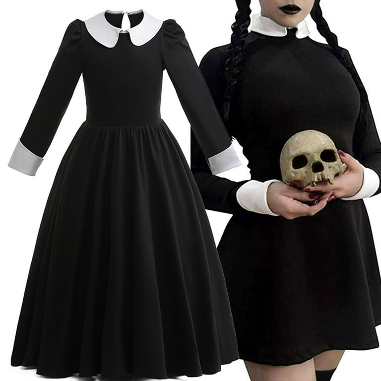 Girls Wednesday Addams Costume Dress with Princess Accessories