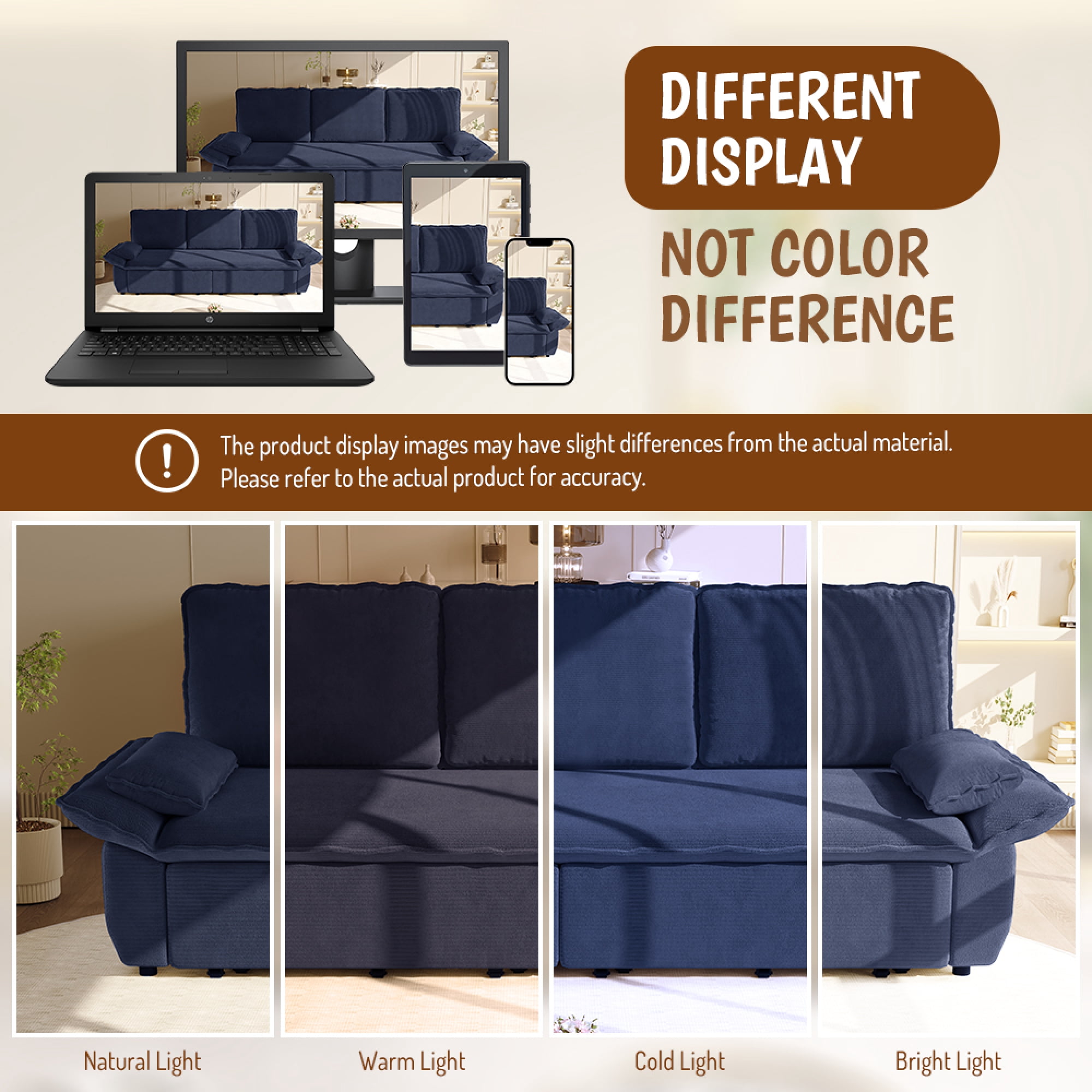 Leumius 94.5" Pull Out Sofa, King Size 3-in-1 Convertible Sleeper Sofa Bed, Multi-Functional Corduroy Bed for Living Room Bedroom Blue